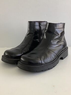 ALDO Black Leather Ankle Boots EU 42 US 9 Men Side Zip Lug Sole Minimalist